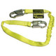 Miller Lanyard Shock Absorbing, yellow safety lanyard with metal hooks and shock absorption cord for fall protection.