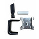 TRADEWRX Wall Mount Vacuum For Mobile Detailing, vacuum hose and mounting hardware components including a black handheld vacuum attachment, a white pipe, a metal mounting bracket, and a black handle, on a white background.