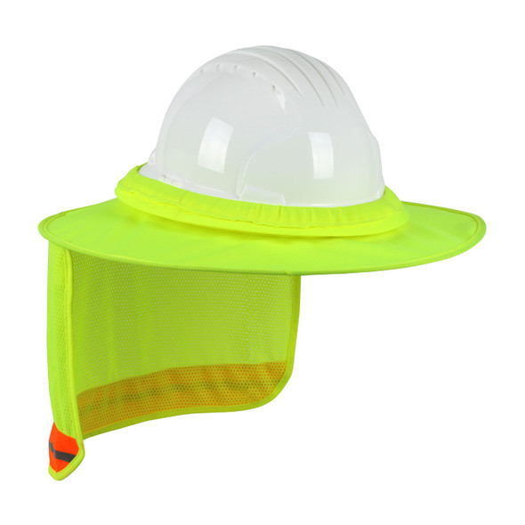 FR Treated Hard Hat Visor with Full Coverage,Hi Vis w/Reflective, LY - Size OS, Hi-Vis Yellow  - Hard Hat Accessories
