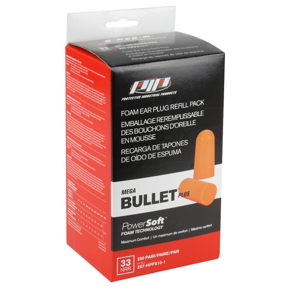 Dispenser Refill Pack, Mega Bullet Ear Plugs Hpf810, 33 Db, 200/Box - Size Os, Orange, Ear Plugs, 1 Box