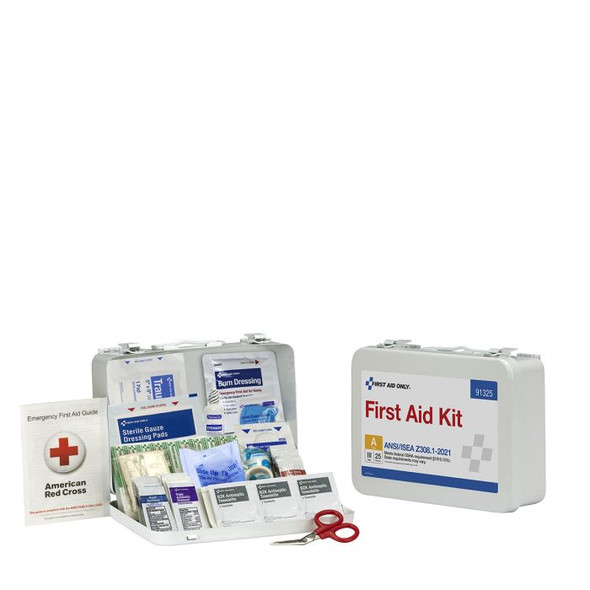 25 Person ANSI 2021 Class A, Plastic First Aid Kit with Dividers