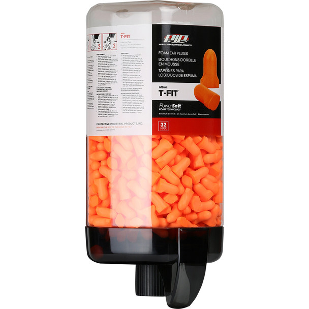 Ear Plug Refill Canister, Prefilled, Holds 500 Pair Of Mega T-Fit Earplugs Dispenser - DISPLAY Black EA