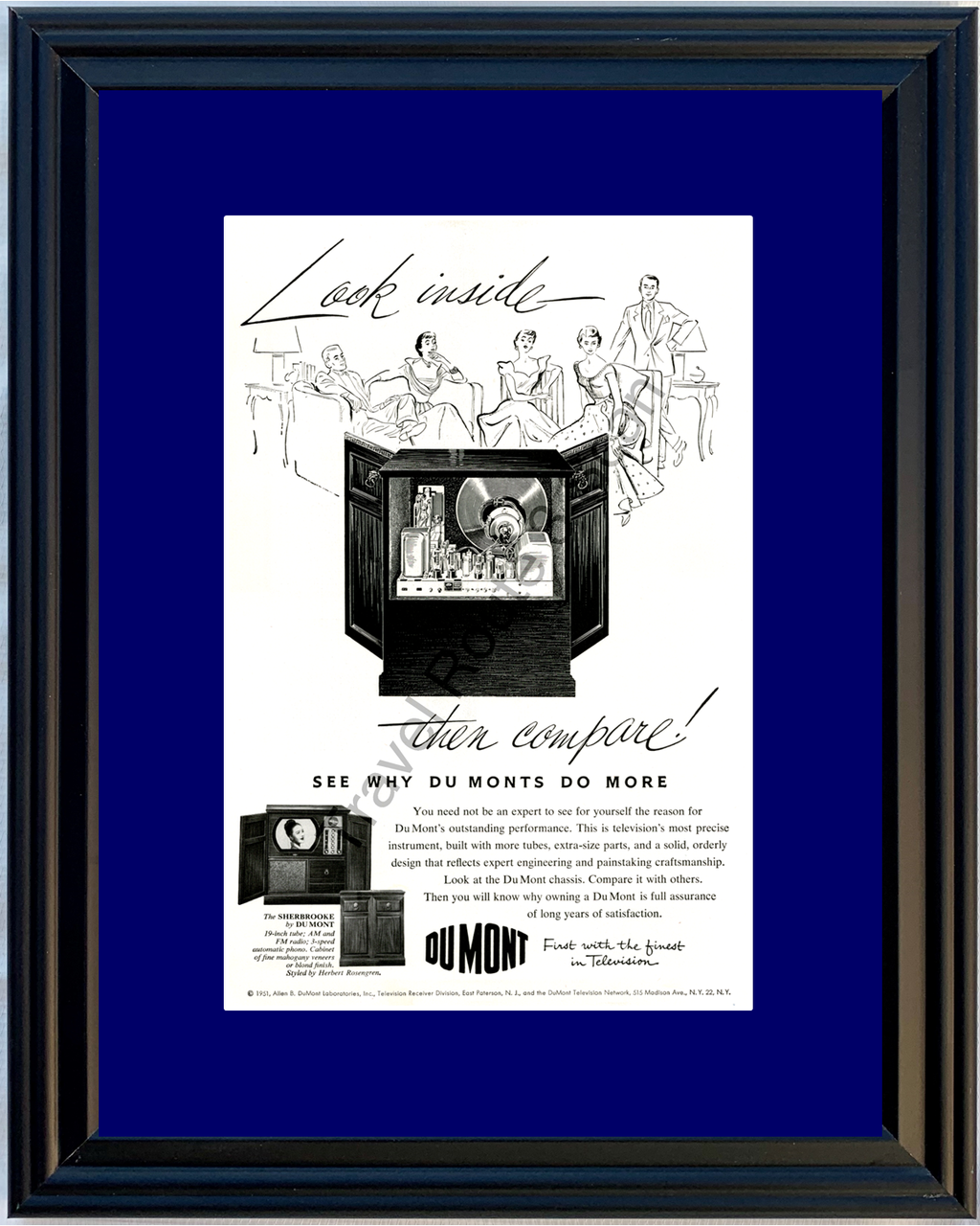 1951 Du Mont Television Radio Vintage Ad Phono Cabinet DuMont TV 51 *You  Choose Frame-Mat Colors-Free USA S&H*