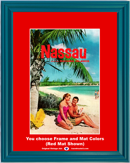1957 57 Nassau Bahama Islands Beach Palm Tree Sea Shell Ocean Vacation Travel Vintage Ad