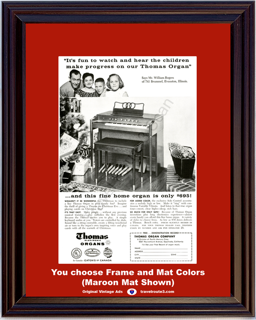 1957 57 Thomas Electronic Home Organ Christmas Carols Music Family Vintage Ad