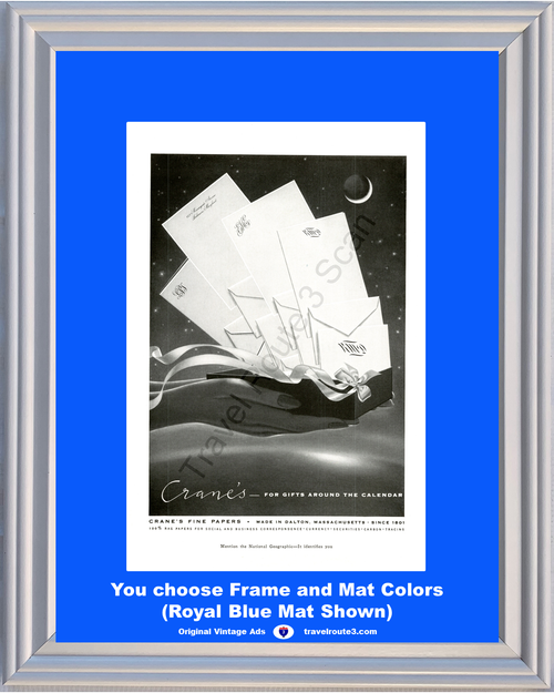 1957 Crane's Find Papers Vintage Ad Card Letter Envelope Rag Social Business Correspondence 57 **You choose Frame & Mat Colors -Free Priority Shipping to USA**