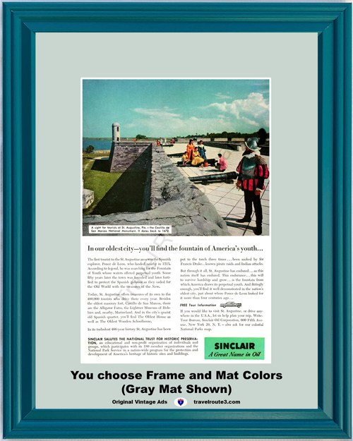 1957 Castillo de San Marcos Vintage Ad National Monument St Augustine Florida FL Fort Cannons 57 **You Choose Frame-Mat Colors-Free USA Priority Shipping**