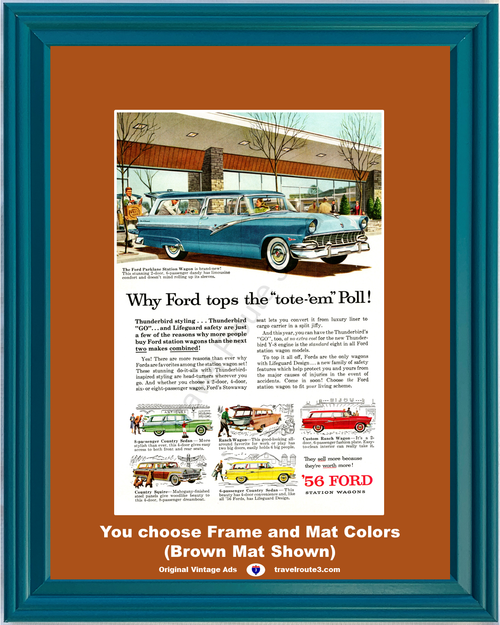 1956 Ford Parklane Station Wagon Vintage Ad 56 Shopping Country Squire Ranch Custom Sedan *You Choose Frame-Mat Colors-Free USA S&H*