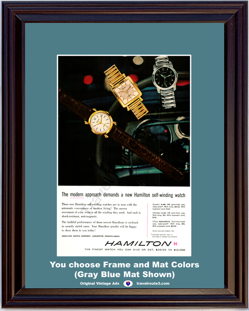 1956 Hamilton Self Winding Watch Vintage Ad Jewelry K-406 K-405 Accumatic 56 *You Choose Frame-Mat Colors-Free USA S&H*