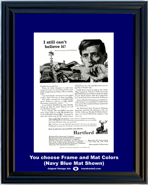 1956 Hartford Insurance Auto Accident Vintage Ad Car Accident Collision Arrest Jail Story Property Damage *You Choose Frame-Mat Colors-Free USA S&H*