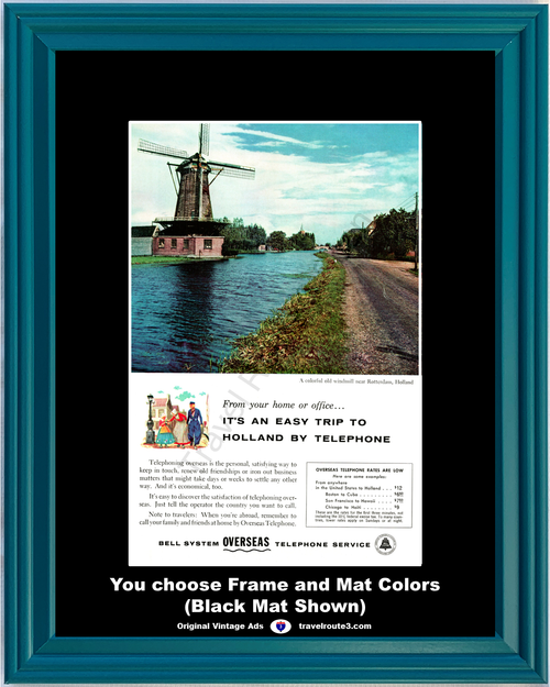 1956 Bell Telephone Holland Windmill Vintage Ad Overseas Long Distance Phone Service AT&T ATT Rotterdam 56 *You Choose Frame-Mat Colors-Free USA S&H*