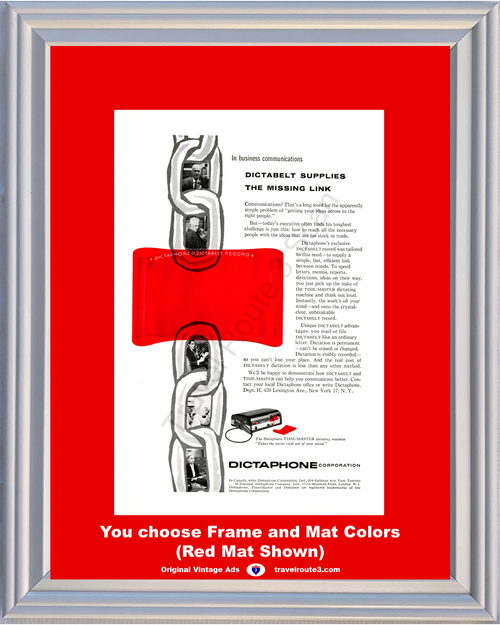 1956 Dictaphone Chain Missing Link Vintage Ad Time Master Dictating Machine Business Recording 56 *You Choose Frame-Mat Colors-Free USA S&H*