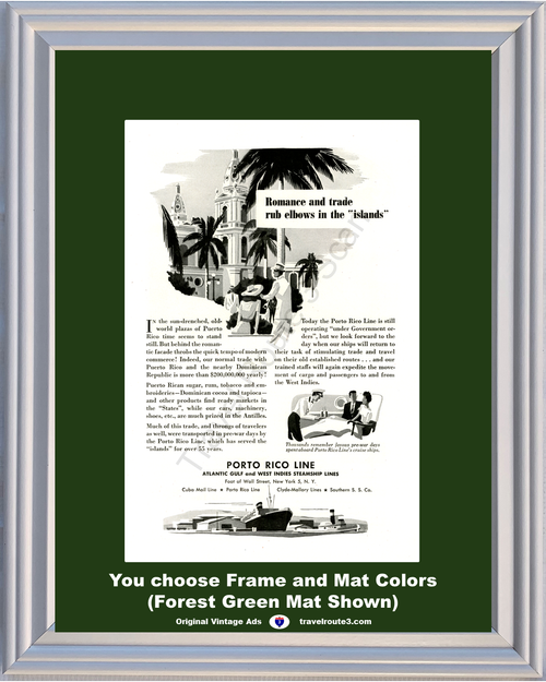 1946 Porto Rico Cruise Line Vintage Ad Puerto Romance Trade Run Elbows Islands 46 *You Choose Frame-Mat Colors-Free USA S&H*