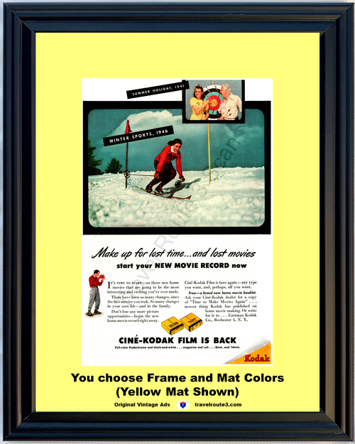 1946 Cine Kodak Home Movies WWII Vintage Ad Film Skiing Archery World War II 46 *You Choose Frame-Mat Colors-Free USA S&H*