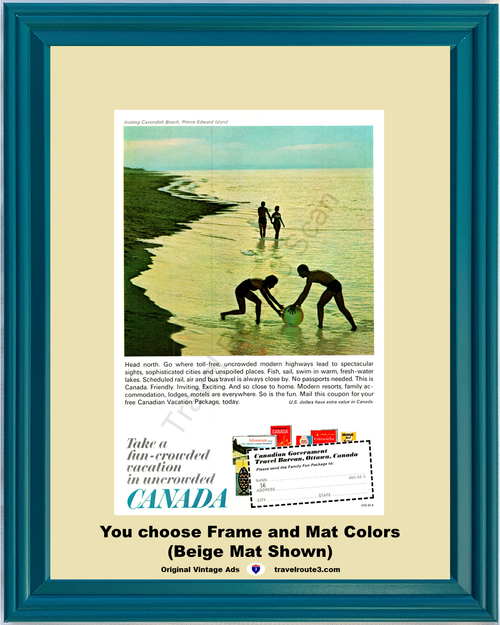 1965 Canada Cavendish Beach Vacation Vintage Ad Prince Edward Island Travel Fun Crowded Uncrowded Friendly 65 *You Choose Frame-Mat Colors-Free USA S&H*