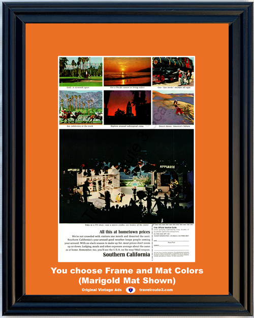 1966 Southern California SoCal Travel Vintage Ad TV Show Vacation Pacific Sunset Desert Horse Racing 66 *You Choose Frame-Mat Colors-Free USA S&H*