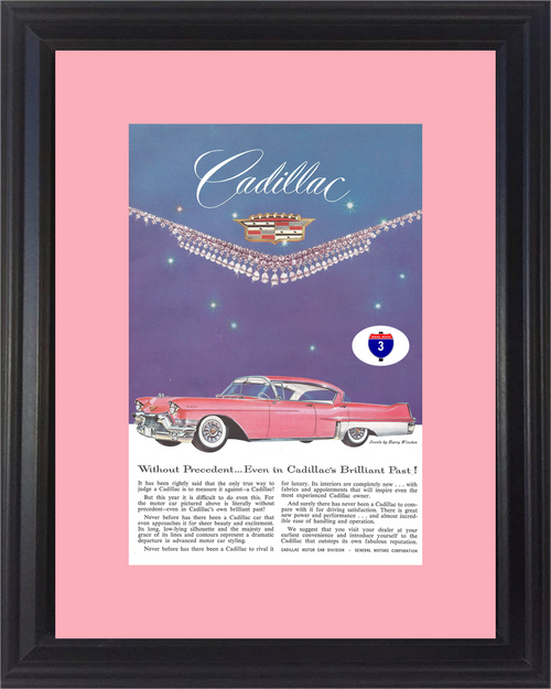 1957 Cadillac Fleetwood Vintage Ad 57 4 Door Hardtop Pink Jewels by Harry Winston Diamond Necklace *You Choose Frame-Mat Colors-Free USA S&H*
