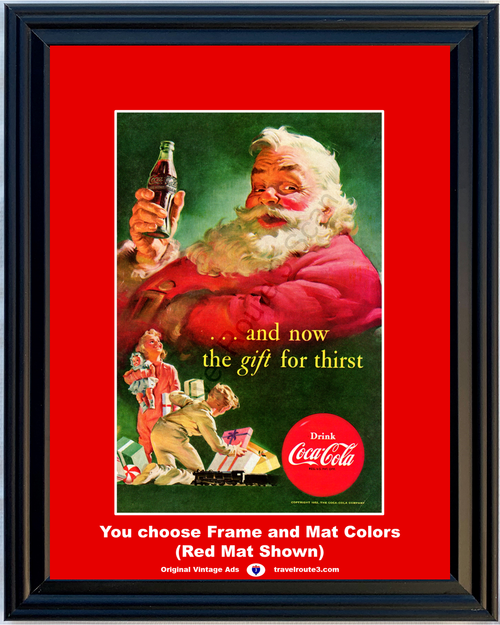 1952 Coca Cola Santa Claus Vintage Ad Drink The Gift for Thirst Children Presents Toy Train St. Nicholas 52 *You Choose Frame-Mat Colors-Free USA S&H*