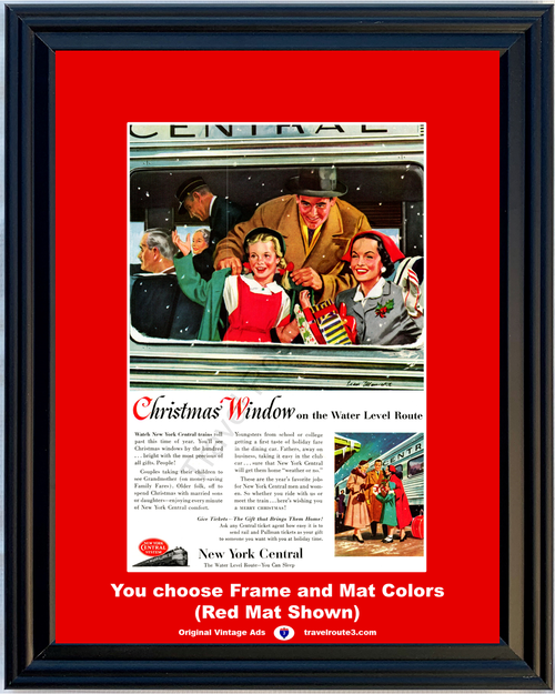 1953 New York Central Christmas Vintage Ad Window Water Level Route Train Railroad You Can Sleep 53 *You Choose Frame-Mat Colors-Free USA S&H*