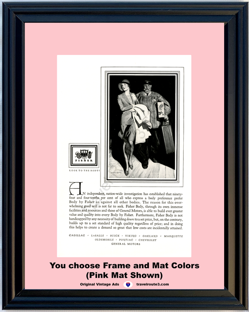 1929 Body By Fisher Vintage Ad General Motors GM LaSalle Viking Oakland Marquette Look to the 29 *You Choose Frame-Mat Colors-Free USA S&H*