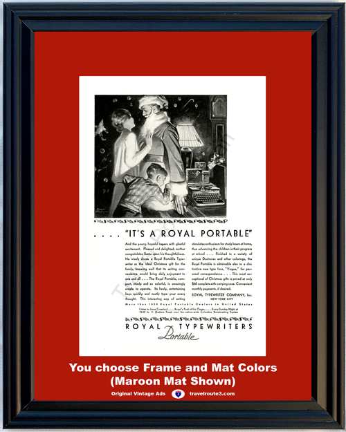 1929 Royal Typewriter Santa Claus Vintage Ad Christmas Portable Gift Present Vogue Study 29 *You Choose Frame-Mat Colors-Free USA S&H*