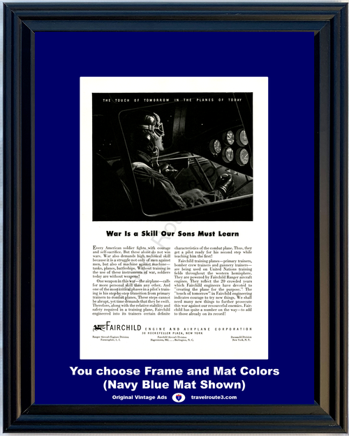 1943 Fairchild World War II Vintage Ad WWII 2 Skill our Sons Must Learn Trainers Warfare Plane Airplane 43 *You Choose Frame-Mat Colors-Free USA S&H*