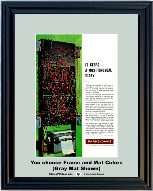 1962 Computer Mental Nervous Illness Vintage Ad Diary Medicine Parke Davis Behavior Mind Medical Machine 62 *You Choose Frame-Mat Colors-Free USA S&H*