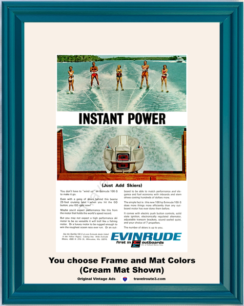 1967 Evinrude Boat Water Skiers Vintage Ad Outboard Marine Motor Engine Starflite 100-S 23 Foot Cruising 67 *You Choose Frame-Mat Colors-Free USA S&H*