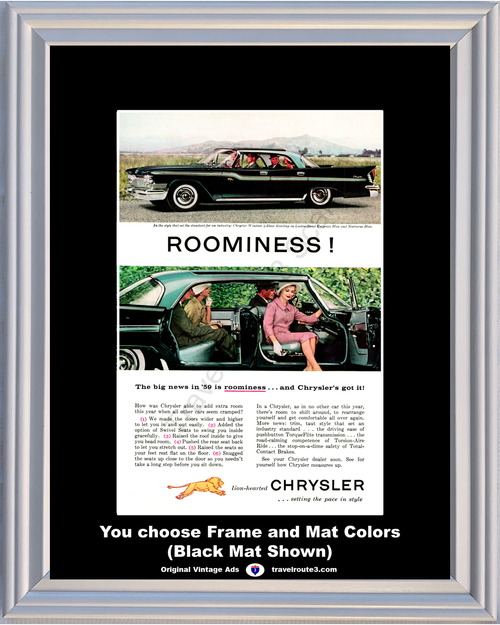 1959 Chrysler Windsor Vintage Ad 59 4 Four Door Hardtop Roominess Lustre Bond Empress Nocturne Blue *You Choose Frame-Mat Colors-Free USA S&H*