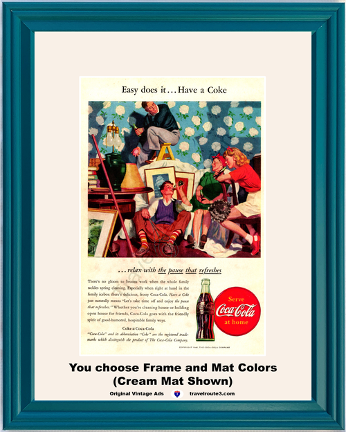 1946 Coca Cola Spring Cleaning Vintage Ad Coke Family The Pause That Refreshes Ice Cold Broom Work 46 *You Choose Frame-Mat Colors-Free USA S&H*