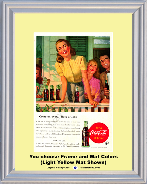 1947 Coca Cola Neighbor Vintage Ad Have a Coke Come On Over Serve The Pause That Refreshes Ice Cold 47 *You Choose Frame-Mat Colors-Free USA S&H*