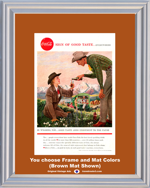 1958 Coca Cola Wyoming Cowboy Cowgirl Vintage Ad Coke Chuck Wagon Chuckwagon Good Taste Enjoyment 58 *You Choose Frame-Mat Colors-Free USA S&H*