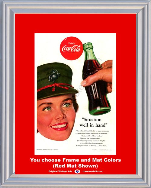 1953 Coca Cola USMC Marine Corps Vintage Ad Coke Woman Situation Well in Hand Orders Ice Cold Drink Quality 53 *You Choose Frame-Mat Colors-Free USA S&H*