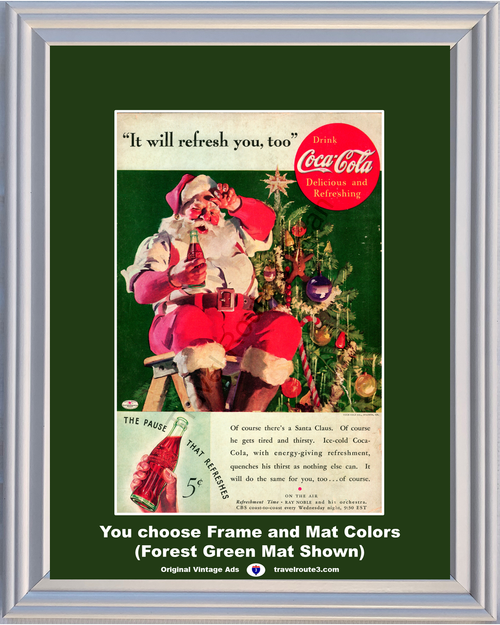 1935 Coca Cola Santa Claus Christmas Vintage Ad Tree Star Pause That Refreshes Refresh Ice Cold Delicious Ray Noble Coke 35 *You Choose Frame-Mat Colors-Free USA S&H*