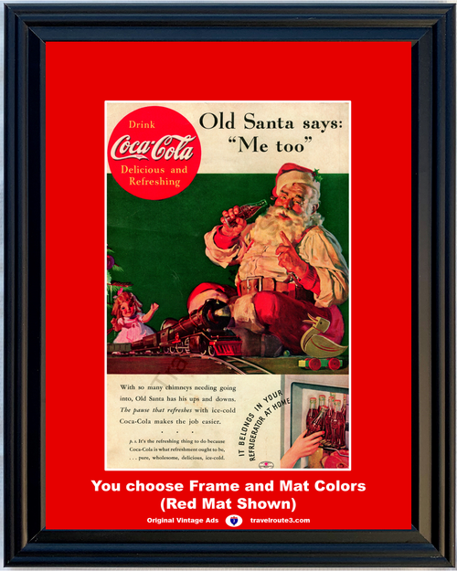 1936 Coca Cola Train Santa Claus Vintage Ad Christmas Me Too Refrigerator Baby Doll Pause That Refreshes Ice Cold Coke 36 *You Choose Frame-Mat Colors-Free USA S&H*