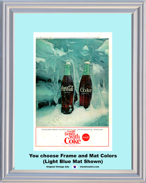 1964 Coca Cola Ice Bottles Cold Vintage Ad Snow Crisp Zing Refreshed Things Go Better With Coke Drink 64 *You Choose Frame-Mat Colors-Free USA S&H*