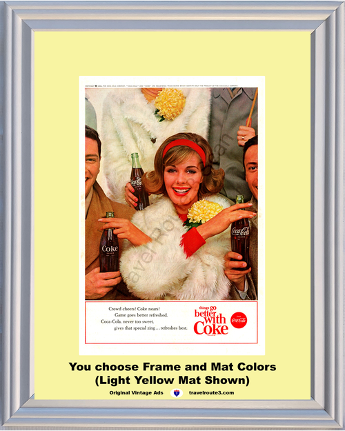 1963 Coca Cola Ball Game Vintage Ad Crowd Cheers Things Go Better With Zing Refreshes Drink Coke 63 *You Choose Frame-Mat Colors-Free USA S&H*