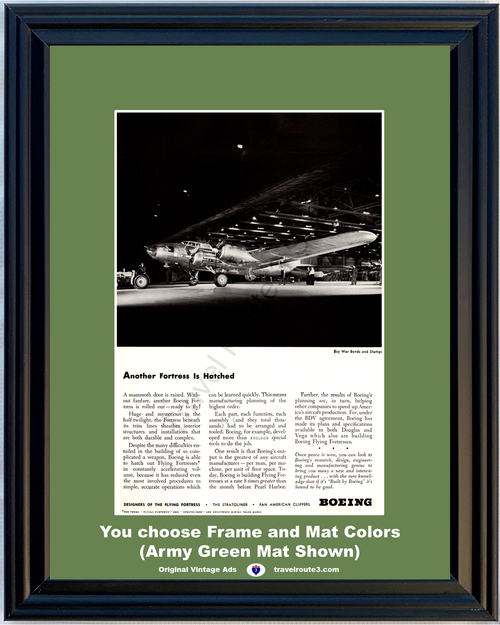 1943 WWII WW2 B17 B-17 Flying Fortress Vintage Ad Boeing Bomber Vega Hatched Manufacturing World War II 2 43 *You Choose Frame-Mat Colors-Free USA S&H*