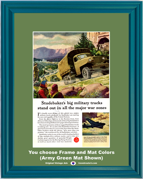 1943 WWII WW2 Studebaker Trucks Vintage Ad Russia Russian Front Military Wartime Convoy World War II 2 43 *You Choose Frame-Mat Colors-Free USA S&H*