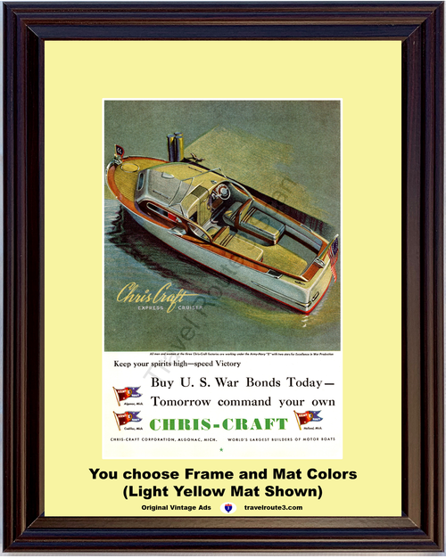 1944 WWII WW2 Chris Craft Vintage Ad Express Cruiser Army Nave E Victory World War II 2 Boat Boating 44 *You Choose Frame-Mat Colors-Free USA S&H*