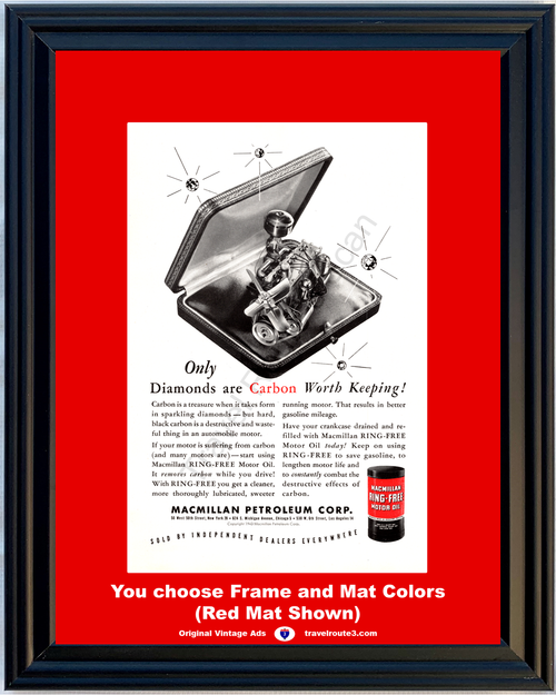 1944 WWII WW2 MacMillan Motor Oil Vintage Ad Flat Head Six 6 Cylinder Engine Diamonds Carbon World War II 2 44 *You Choose Frame-Mat Colors-Free USA S&H*
