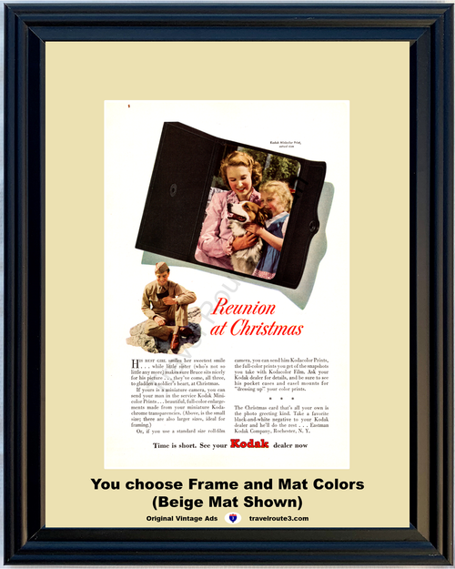 1943 WWII WW2 Soldier Christmas Reunion Vintage Ad Girlfriend Picture Eastman Kodak Print Camera World War II 2 43 *You Choose Frame-Mat Colors-Free USA S&H*