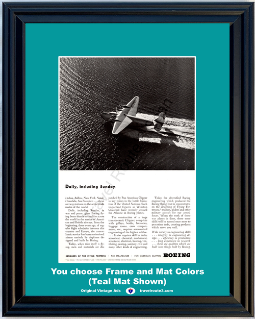 1942 WWII WW2 Pan American Clipper Vintage Ad Boing Flying Boat Water Landing Transoceanic World War II 2 42 *You Choose Frame-Mat Colors-Free USA S&H*