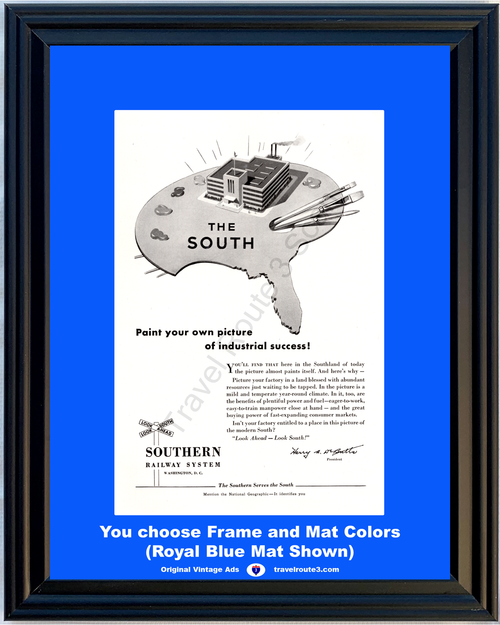 1953 Southern Railway System Vintage Ad Serves the South Railroad Train Industry Industrial Look Ahead 53 *You Choose Frame-Mat Colors-Free USA S&H*