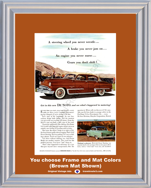 1953 De Soto Firedome Vintage Ad 53 Fire Dome V-8 V8 4 Four Door Sedan DeSoto Motoring Groucho Marx *You Choose Frame-Mat Colors-Free USA S&H*