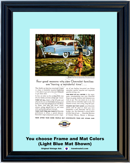 1954 Chevrolet Delray Coupe Vintage Ad 54 Chevy 2 Two Door Vacation Family Cabin Boating Tennis Wonderful Time *You Choose Frame-Mat Colors-Free USA S&H*