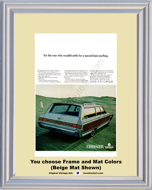 1968 Chrysler Town & Country Vintage Ad 68 Station Wagon 3 Seat Woodgrain Wood Grain Desert *You Choose Frame-Mat Colors-Free USA S&H*