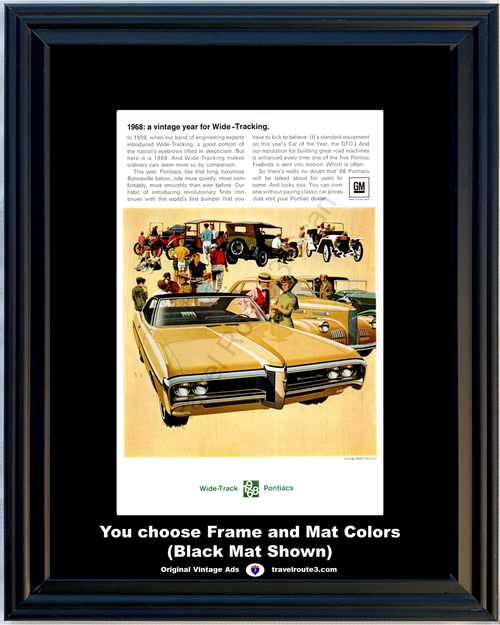 1968 Pontiac Bonneville Vintage Ad 68 Wide Track 2 Two Door Hardtop Tracking Classic Car Show General Motors GM *You Choose Frame-Mat Colors-Free USA S&H*