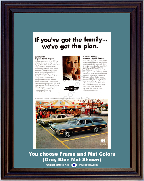 1968 Chevrolet Caprice Chevelle Wagon Vintage Ad 68 Chevy Nomad Custom Estate Station Family Luxury Economy *You Choose Frame-Mat Colors-Free USA S&H*
