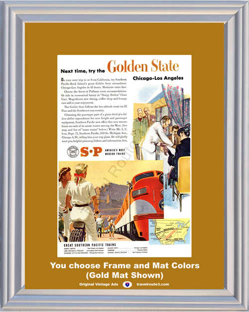 1951 Golden State Southern Pacific Vintage Ad Railroad Train Diesel Engine California Streamliner Lines 51 *You Choose Frame-Mat Colors-Free USA S&H*